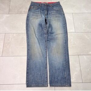 Indigo Red Industrial Denim Jeans Crazy Faded Mens 34 Baggy Wide Leg Y2K